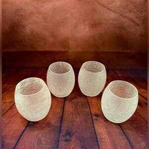 Set of 4 Crackled Clear/frosted Glass Votive Candle Holders